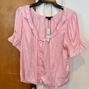 J. Crew Soft Pink Ruffle Trim Blouse